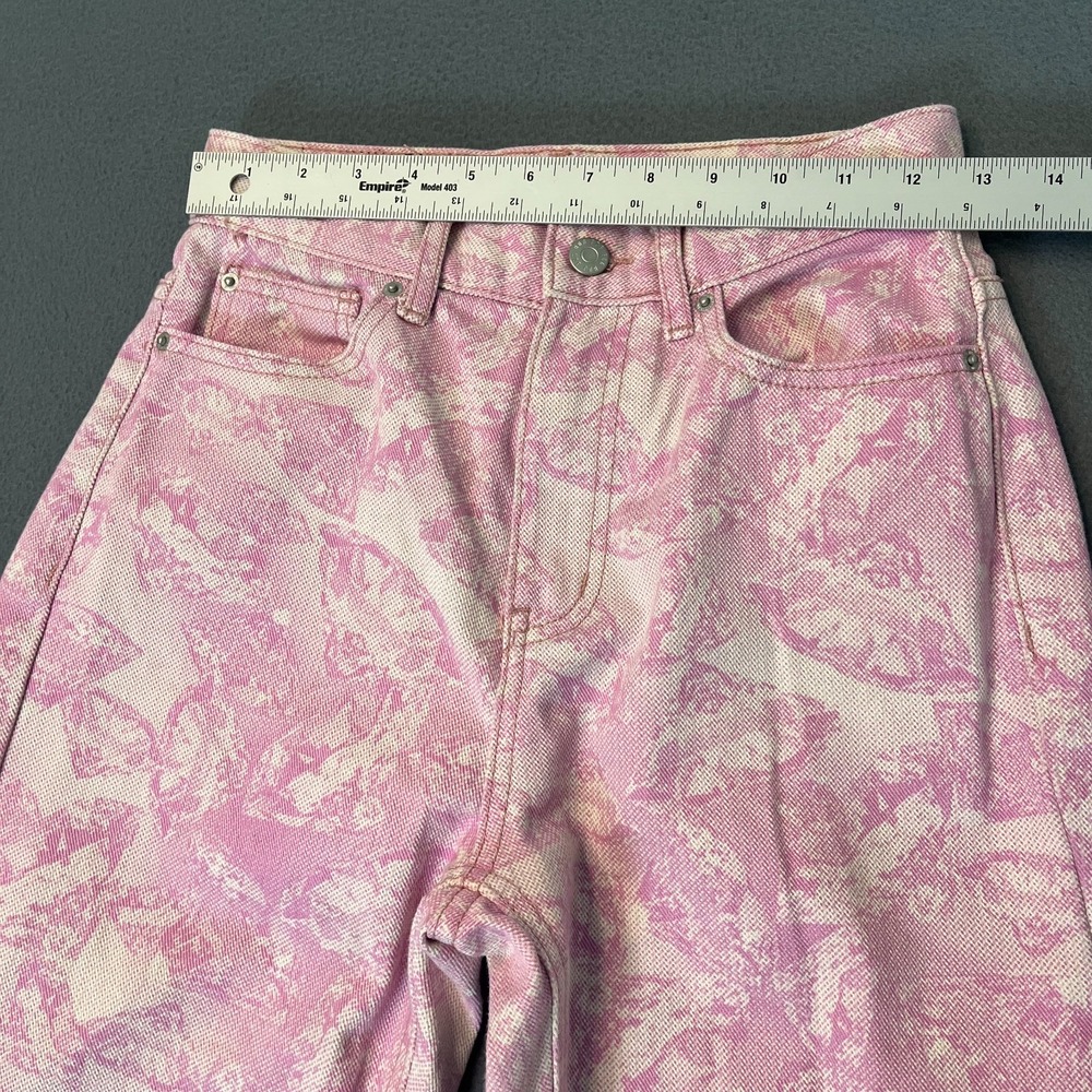 BDG Womens 25 Cowboy Jeans Pink Diamond Print Urban Outfitters Raw Hem Cotton - Picture 5 of 10